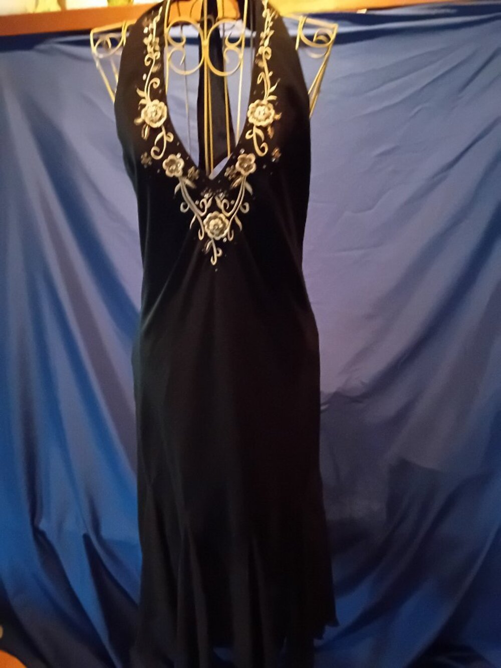 Vintage black w/gold beads & sequins halter dress Size 12